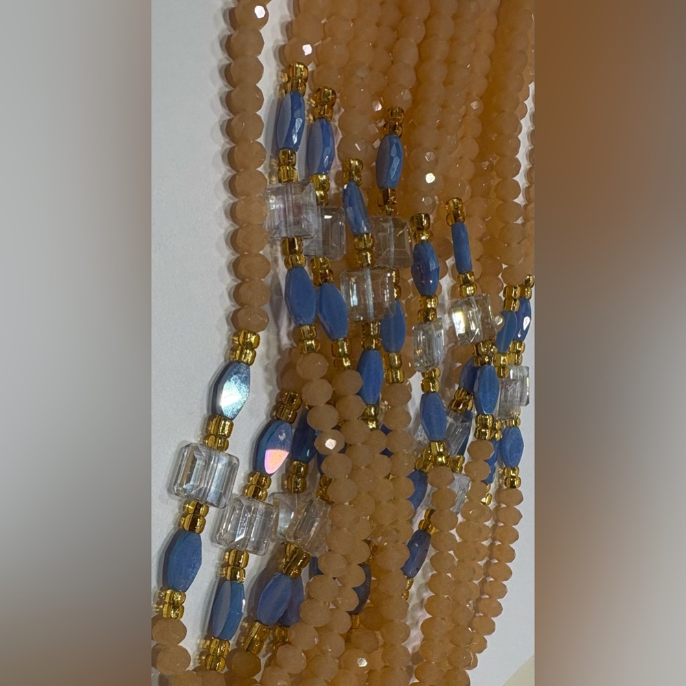 NWT “PEACHEEZZZ” Crystalline Beads w/Clear, Blue & Gold accents up to 50 length - Picture 16 of 16